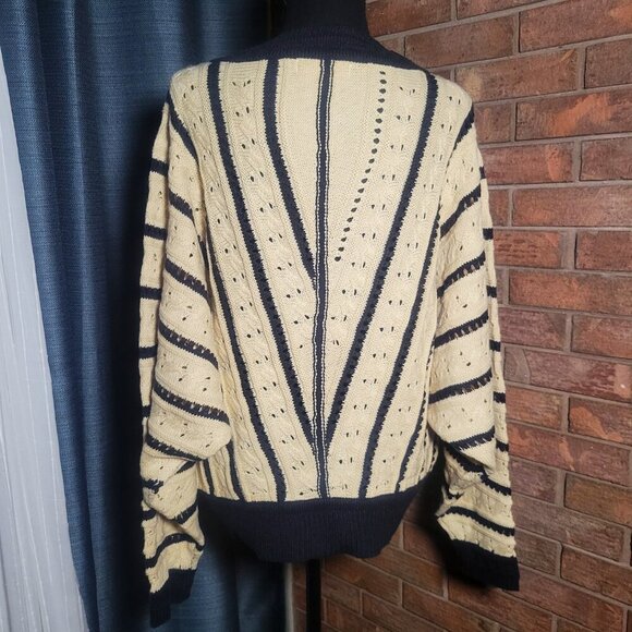 Listicle Asymmetrical Striped Dolman Sleeves Blue/Cream Women's Sweater - Size L - Picture 7 of 12